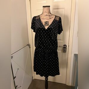 A&F Abercrombie & fitch polka dot velvet sheer shoulder romper Large L tall